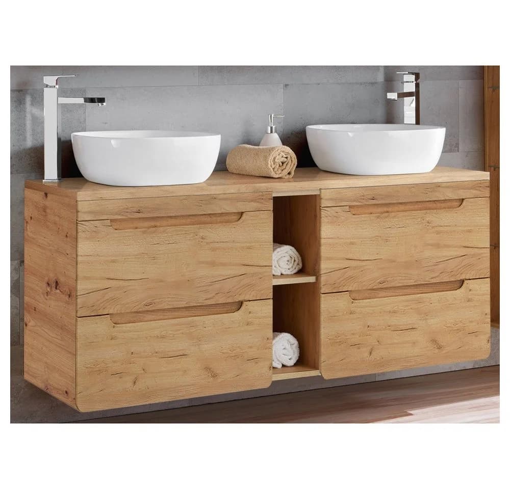 Lomadox Waschtischunterschrank LUTON-56-CRAFT Wotaneiche mit 2 Keramikbecken - Bild 2