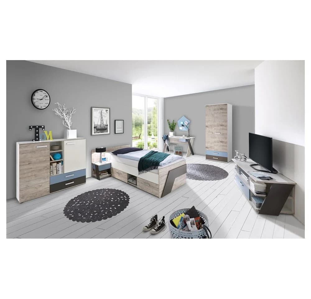 Lomadox Jugendzimmer-Set LEEDS-10 6-tlg. Sandeiche/Weiß/Blau - Bild 2