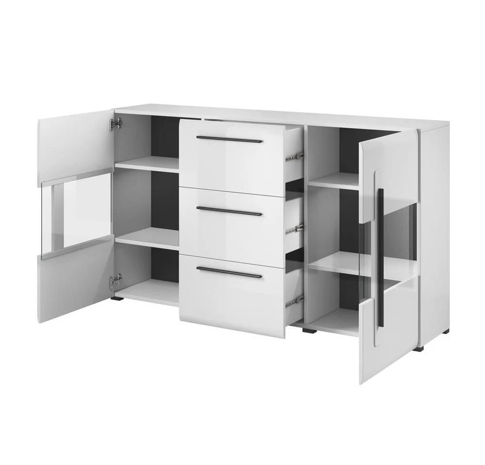 Lomadox Sideboard TURDA-83 Weiß Hochglanz Modern