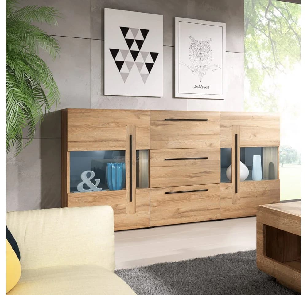 Lomadox Wohnzimmer-Set TURDA-83 6-tlg. Eiche Grandson Nb. mit LED