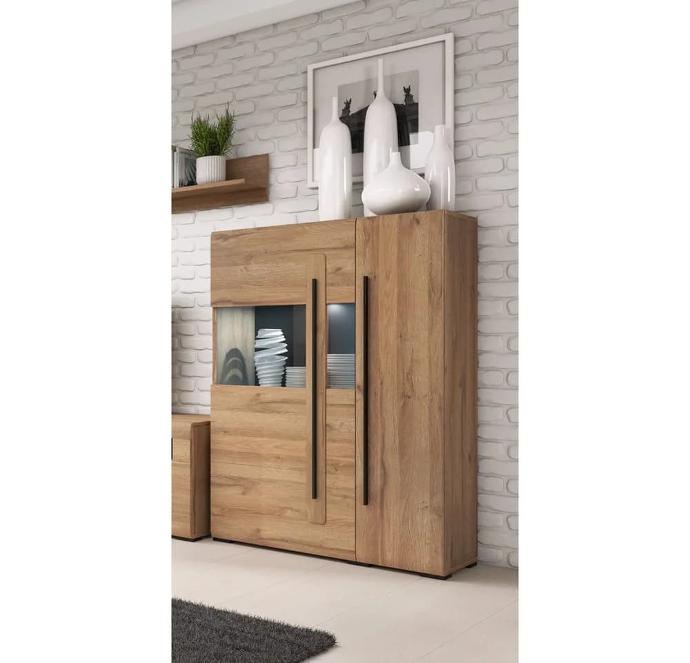 Lomadox Highboard TURDA-83 Eiche Schwarz LED Softclose