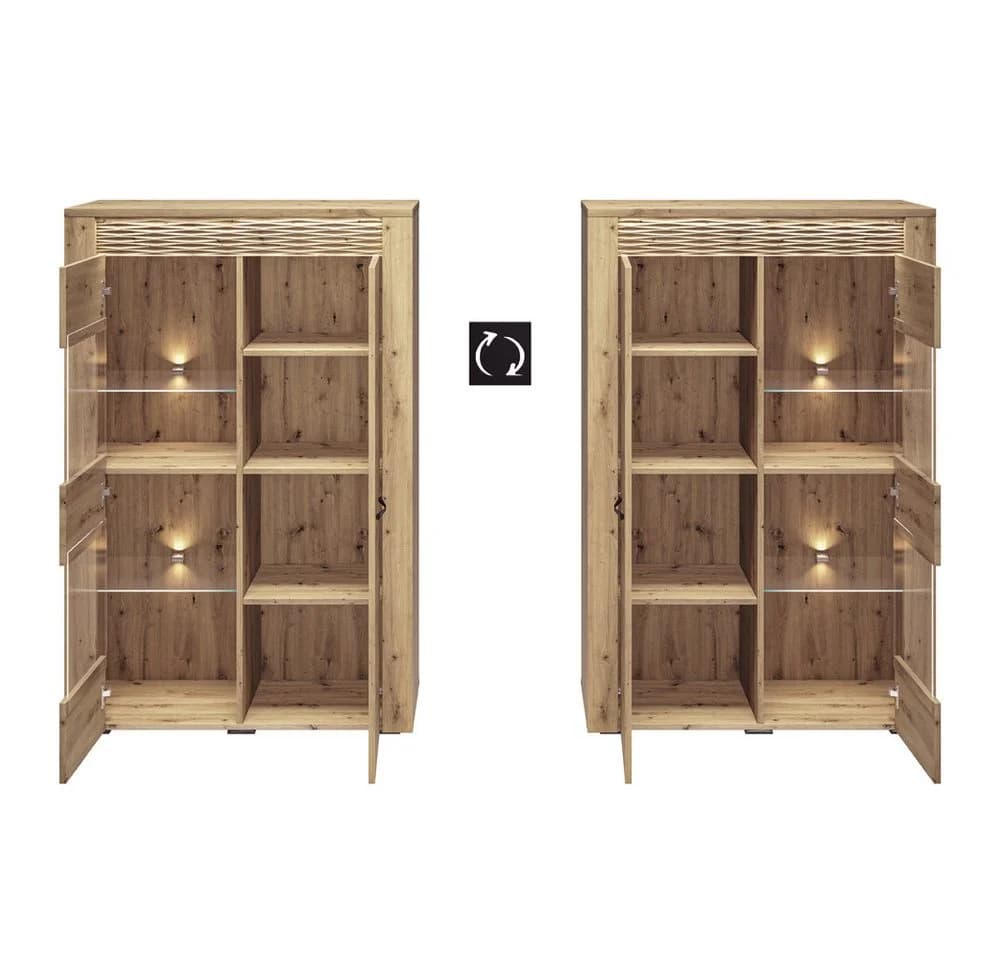 Lomadox Highboard ARTA-131 Vitrinenschrank Artisan Eiche Nb. mit Softclose & LED - Bild 4