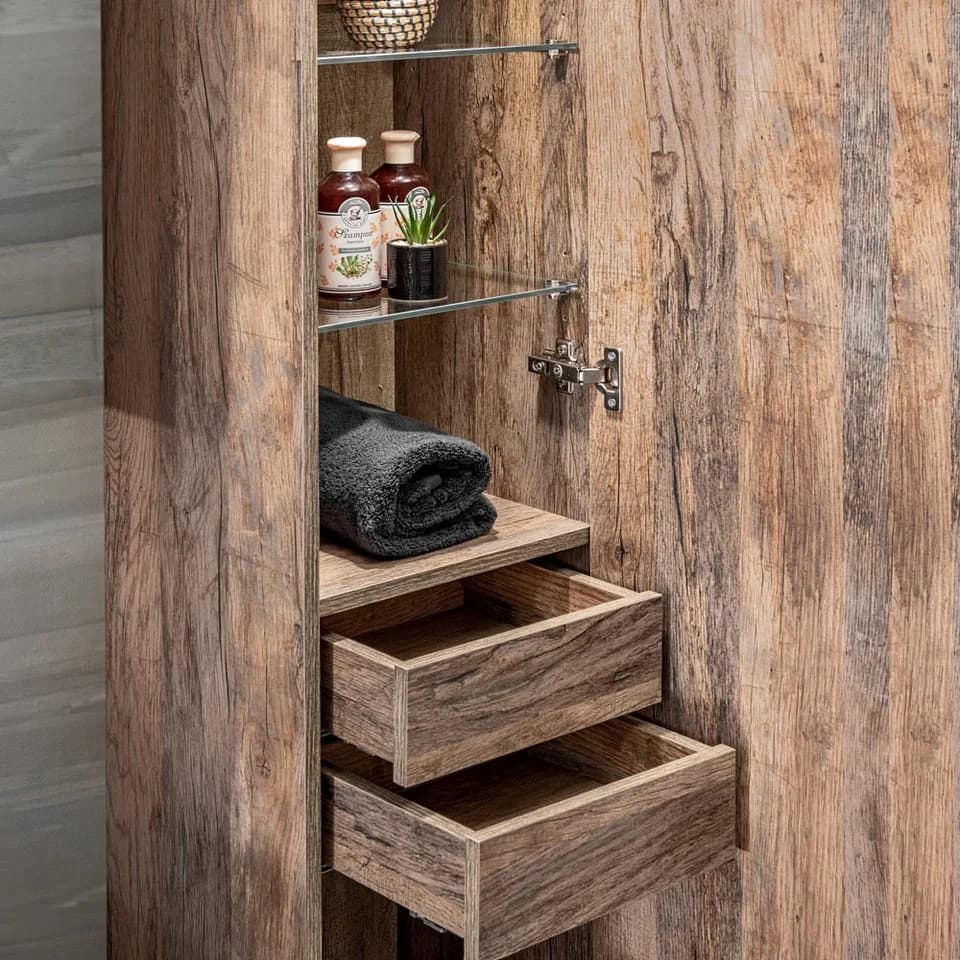 Lomadox Hochschrank PUEBLA-56 Vintage Oak Eiche 2 Türen