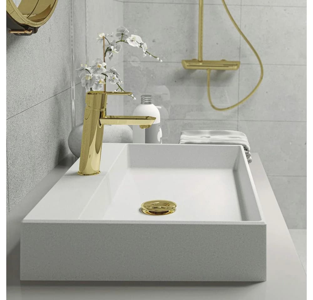 Lomadox Ablaufventil Gold Pop-Up für Waschbecken mit/ohne Überlauf