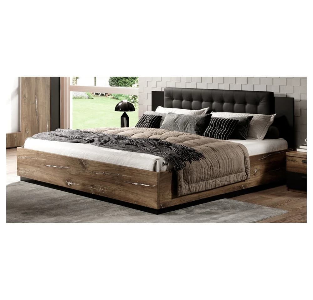 Lomadox Schlafzimmer-Set SOLMS-83 Eiche Dunkel mit Kunstleder Kopfteil