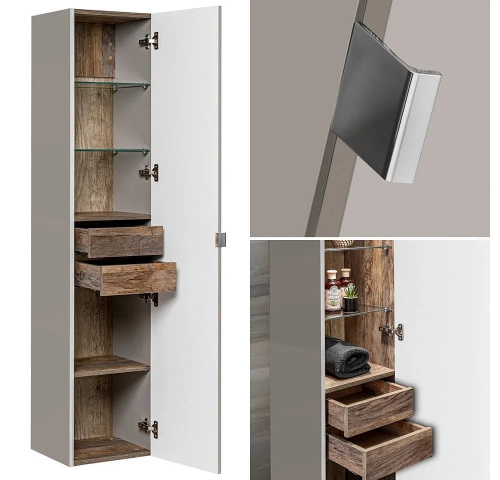 Lomadox Hochschrank PUEBLA-56-TAUPE Taupe Vintage Oak Eiche