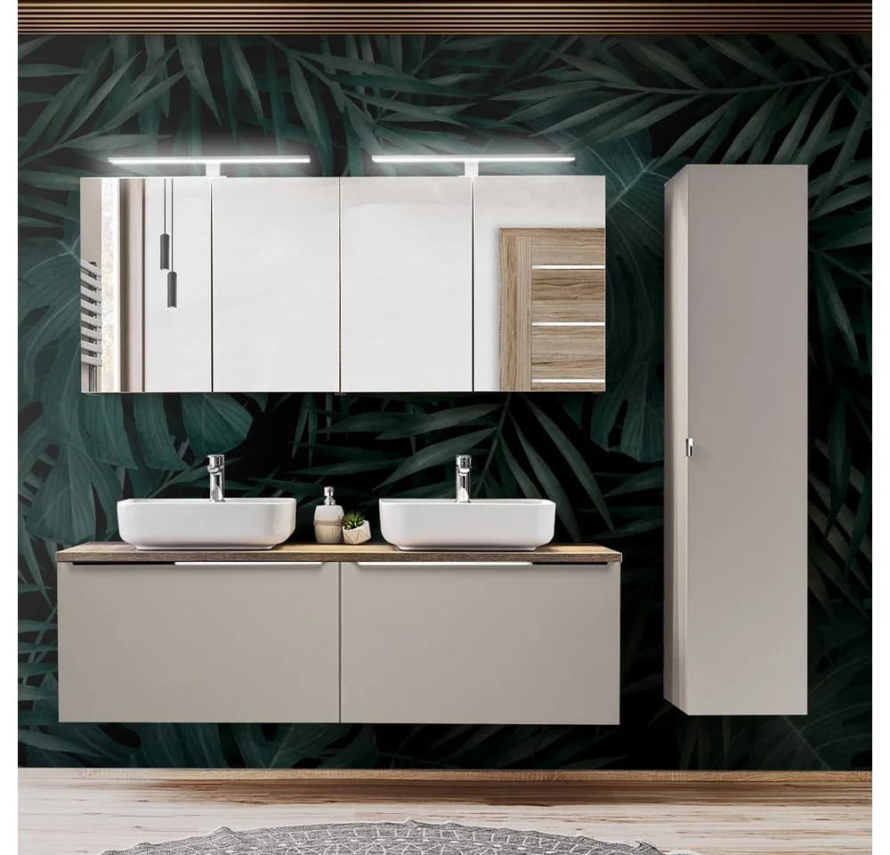 Lomadox Badmöbel-Set PUEBLA-56-TAUPE mit Softclose, LED & Keramik-Waschtische - Bild 2