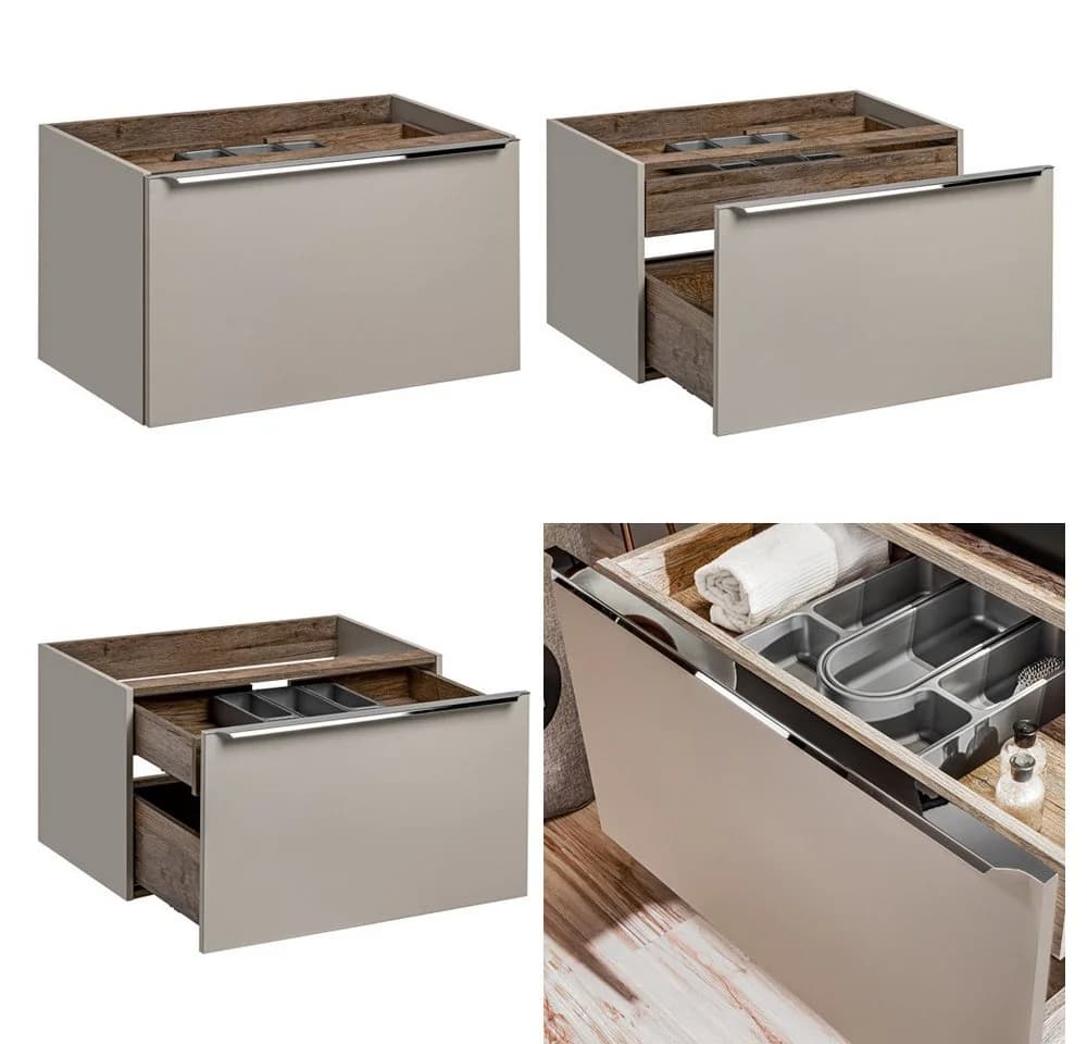 Lomadox Badmöbel-Set PUEBLA-56-TAUPE mit Softclose, LED & Keramik-Waschtische - Bild 3