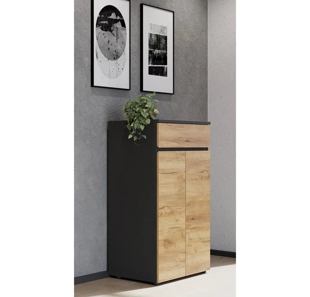 Lomadox Aktenschrank LUGANO-01 Graphit Navarra Eiche Nb. Softclose - Bild 5
