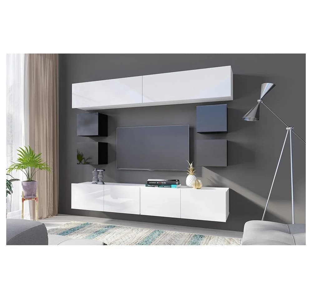 Lomadox Stauraumschrank CAIRNS-132 Weiß Hochglanz Modern Grifflos
