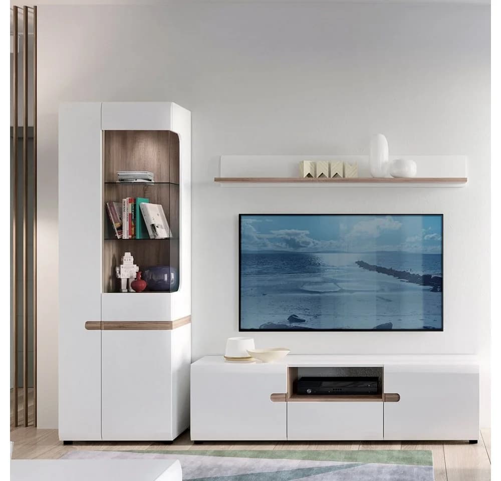 Lomadox Wohnzimmer-Set LEGNICA-129 Weiß Hochglanz Eiche Trüffel - Bild 2