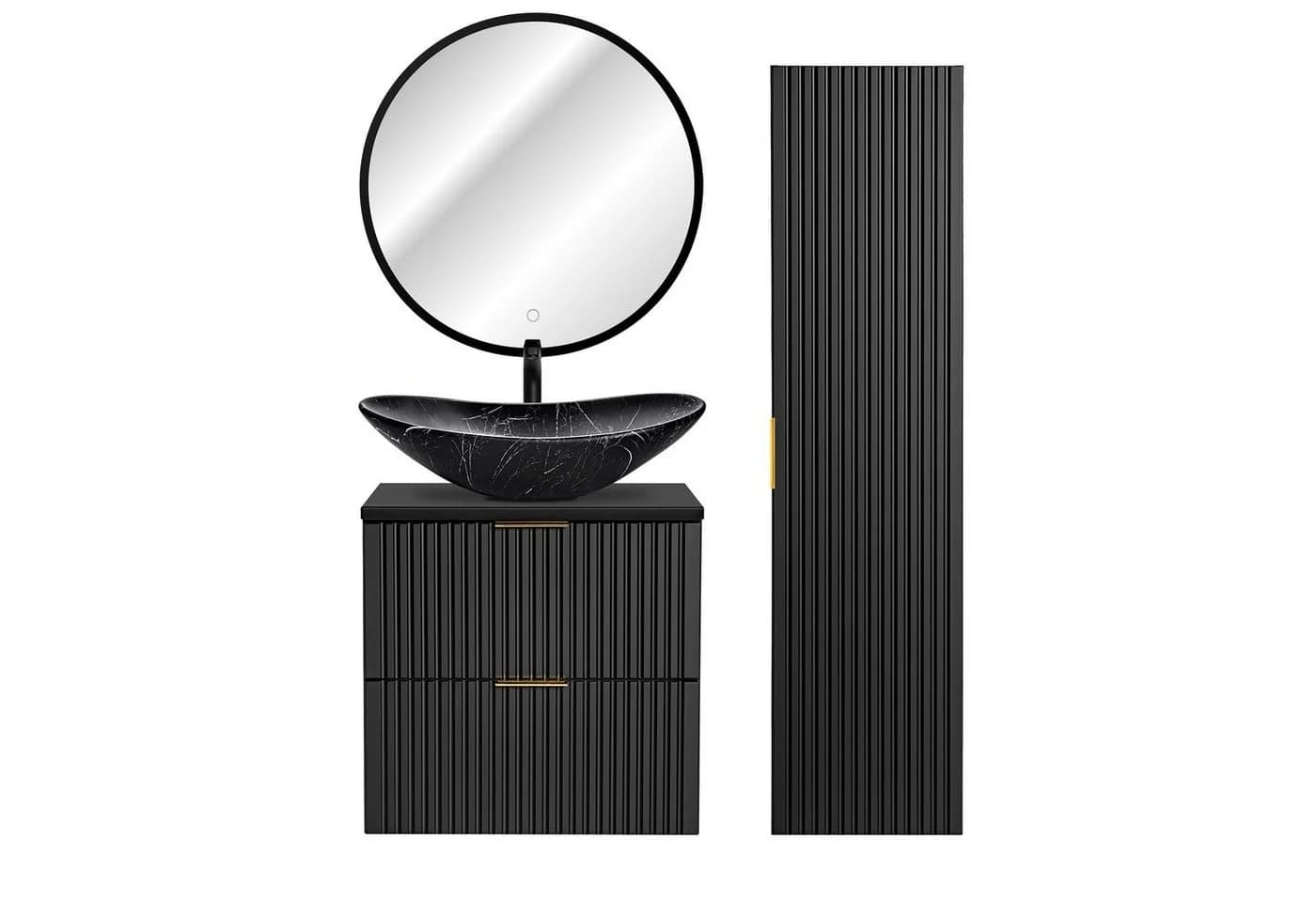 Lomadox Badmöbel-Set ADELAIDE-56-BLACK Schwarz Gerillt mit LED-Spiegel - Bild 2