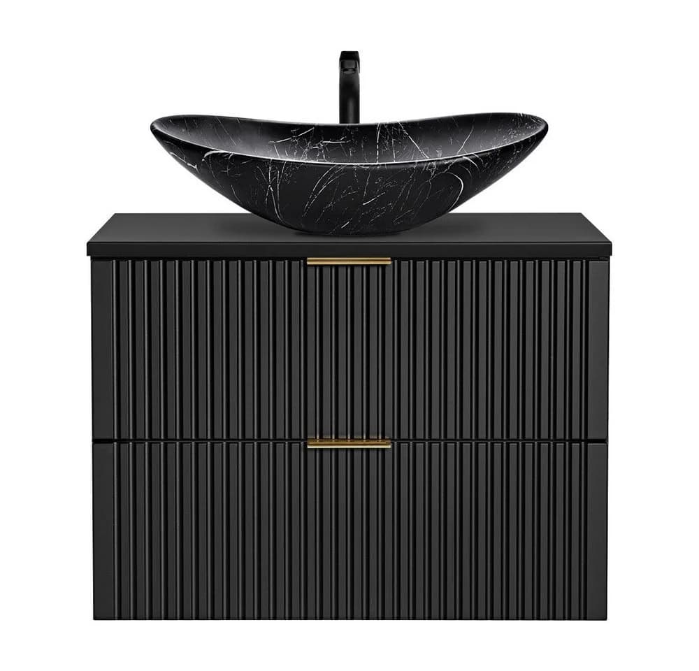 Lomadox Waschtisch ADELAIDE-56-BLACK Schwarz Gerillt Keramik - Bild 2