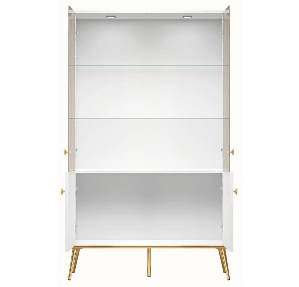 Lomadox Wohnzimmer-Set GUBIN-131 Hochglanz Weiß Gold - Bild 5