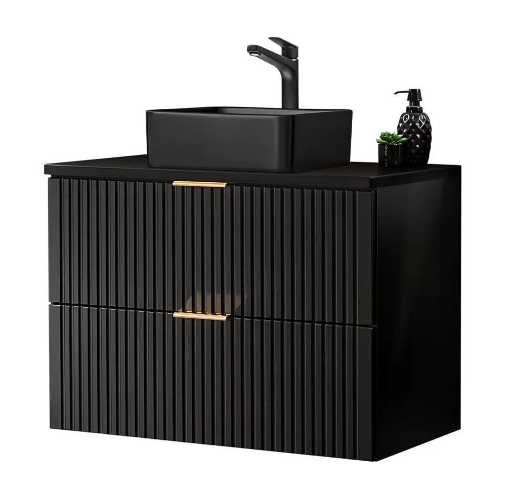 Lomadox Waschtisch ADELAIDE-56-BLACK Matt Schwarz Gerillt - Bild 2