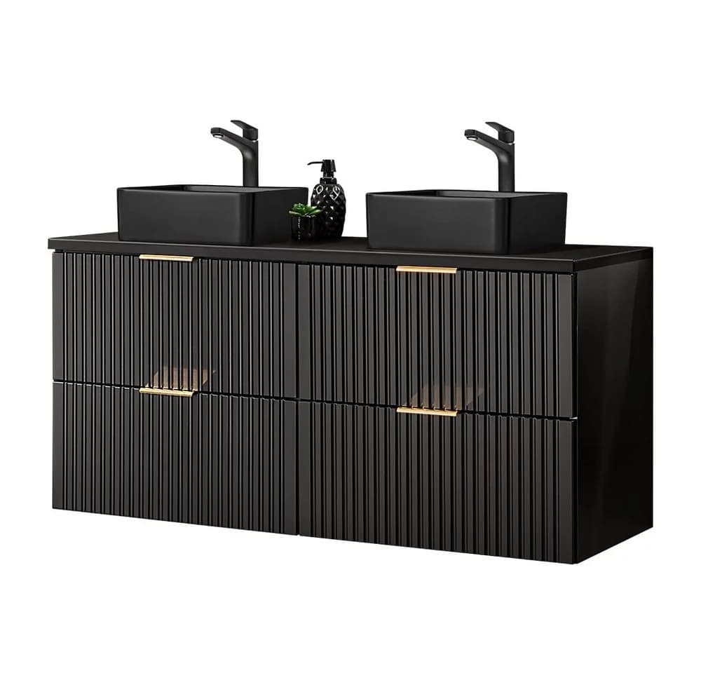 Lomadox Waschtisch ADELAIDE-56-BLACK mit 2 schwarzen Aufsatzbecken - Bild 2