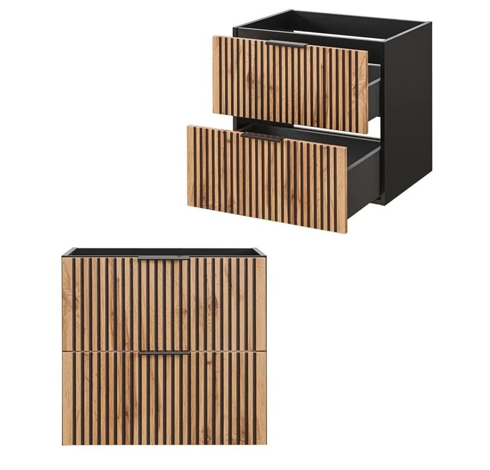 Lomadox Waschbeckenschrank XANTEN-56 Anthrazit/Eiche Softclose