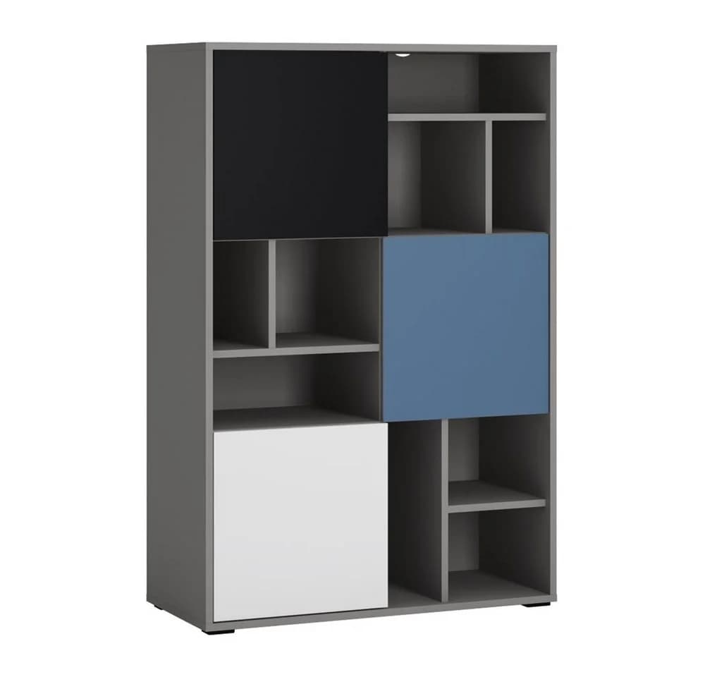Lomadox Regal LIIVA-129 mit 3 Türen Grau Schwarz Weiß Blau - Bild 2