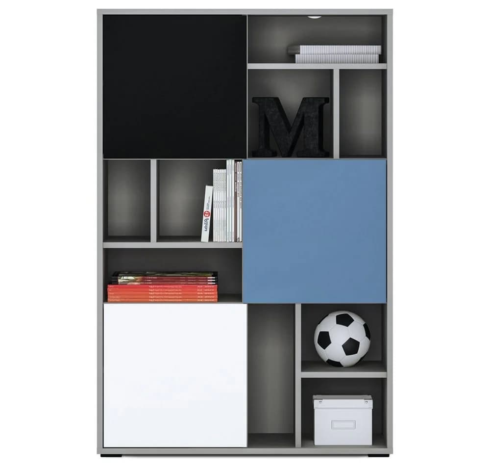 Lomadox Regal LIIVA-129 mit 3 Türen Grau Schwarz Weiß Blau - Bild 4