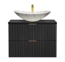 Lomadox Waschtisch Set ADELAIDE-56-BLACK Schwarz Gerillt Keramik Bild 2