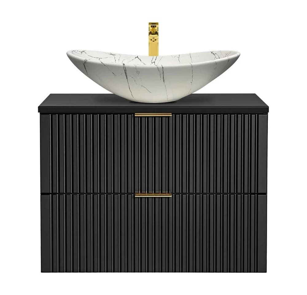 Lomadox Waschtisch Set ADELAIDE-56-BLACK Schwarz Gerillt Keramik - Bild 2
