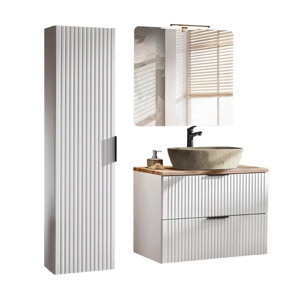 Lomadox Badmöbel-Set ADELAIDE-56-WHITE mit LED-Spiegel & Hochschrank - Bild 2