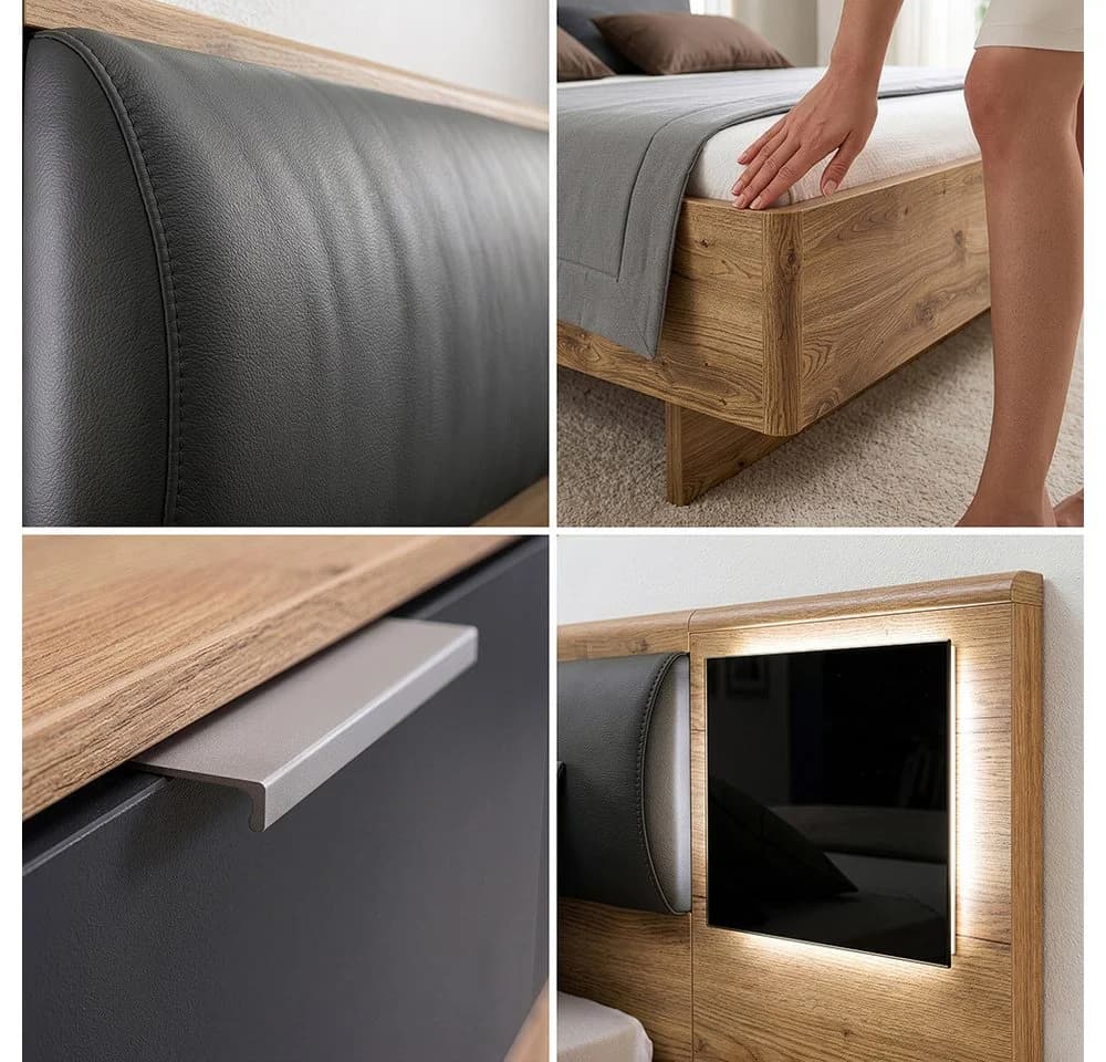 Lomadox Schlafzimmer-Set VIESTE-43 5-tlg. Graphit mit Eiche