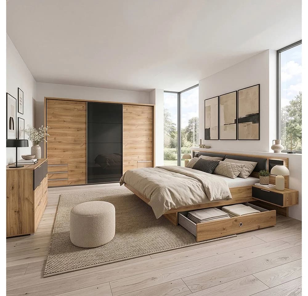 Lomadox Schlafzimmer-Set VIESTE-43 5-tlg. Graphit mit Eiche - Bild 2