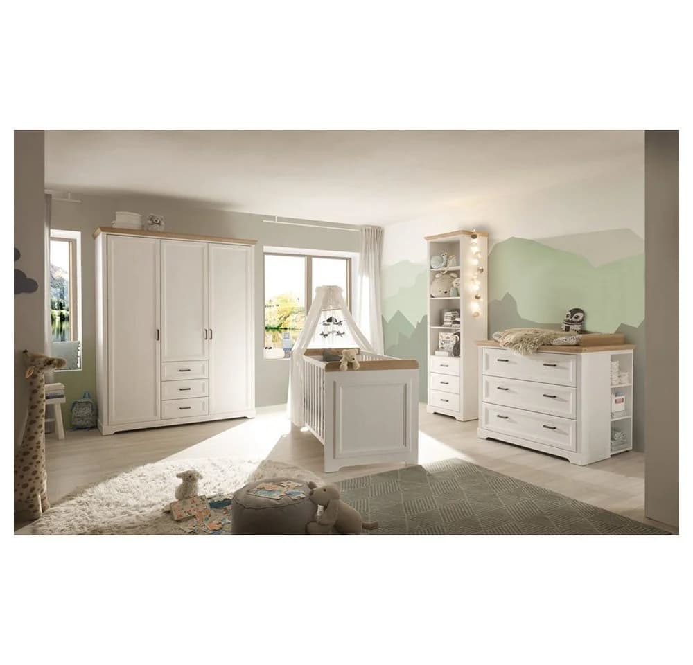 Lomadox Babyzimmer-Komplettset JASPER-78 4-teilig Weiß Eiche Landhausstil - Bild 2