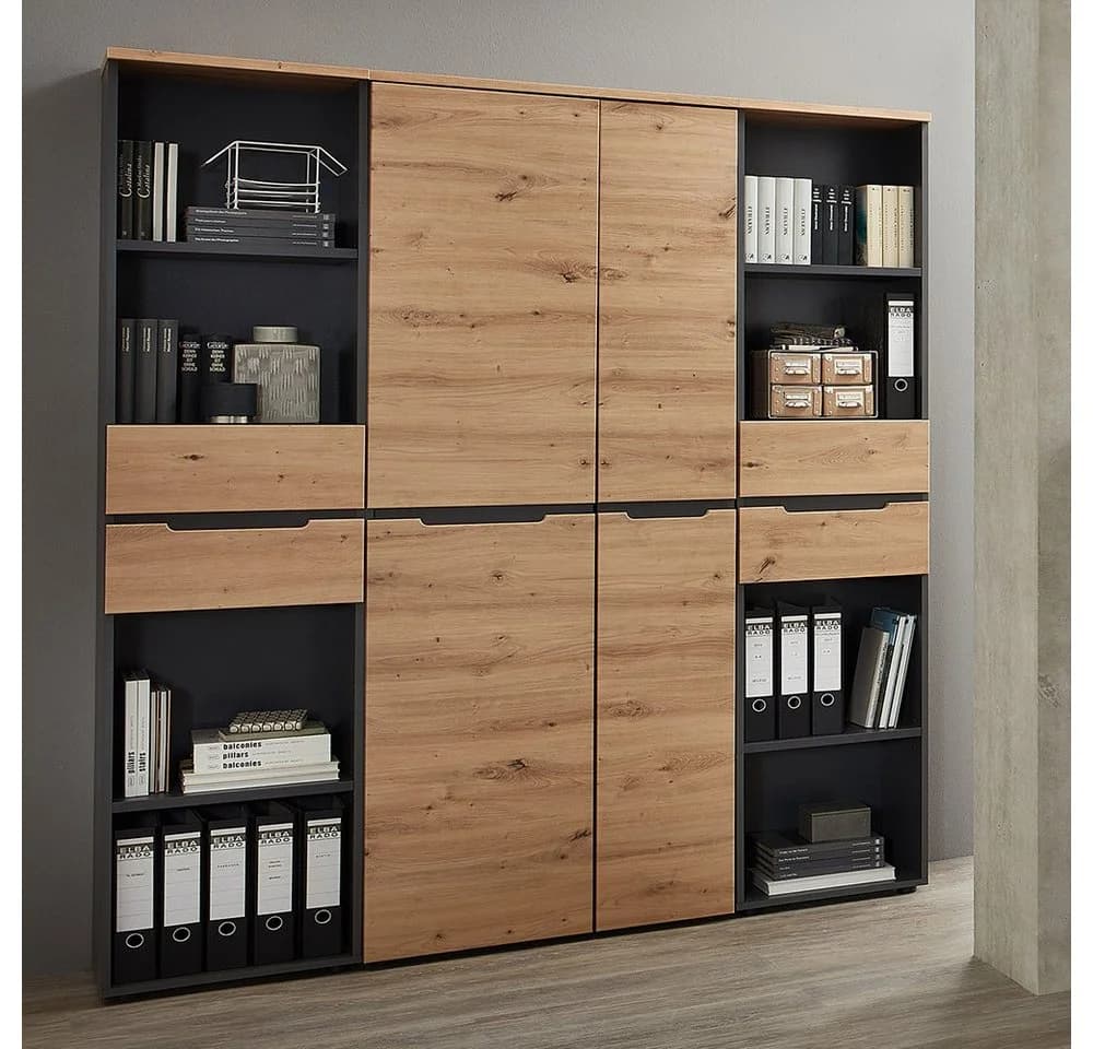 Lomadox Aktenschrank MANRESA-36 Graphit mit Eiche, 197 cm hoch - Bild 2