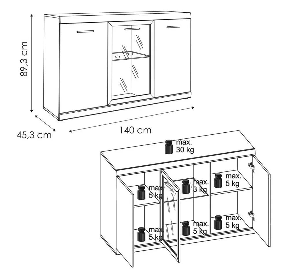 Lomadox Sideboard IMPERIA-129 Kommode Anrichte Vitrine 140 cm Nussbaum Wohnzimmer braun retro - Bild 4