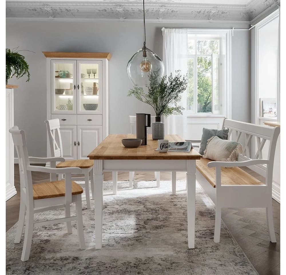 Lomadox Sitzbank ESBJERG-69 Weiß Lackiert mit Eiche Geölt Landhausstil - Bild 4