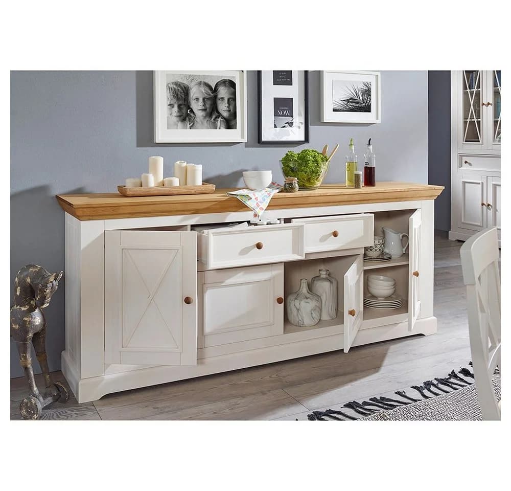 Lomadox Sideboard WARNA-69 Kiefer weiß Eiche Landhaus