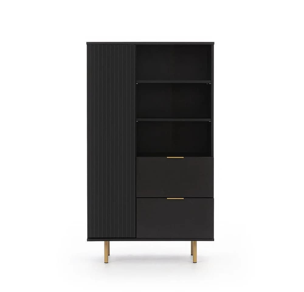 Lomadox Highboard NADOR-132 Matt Schwarz Goldfarbene Metallgriffe