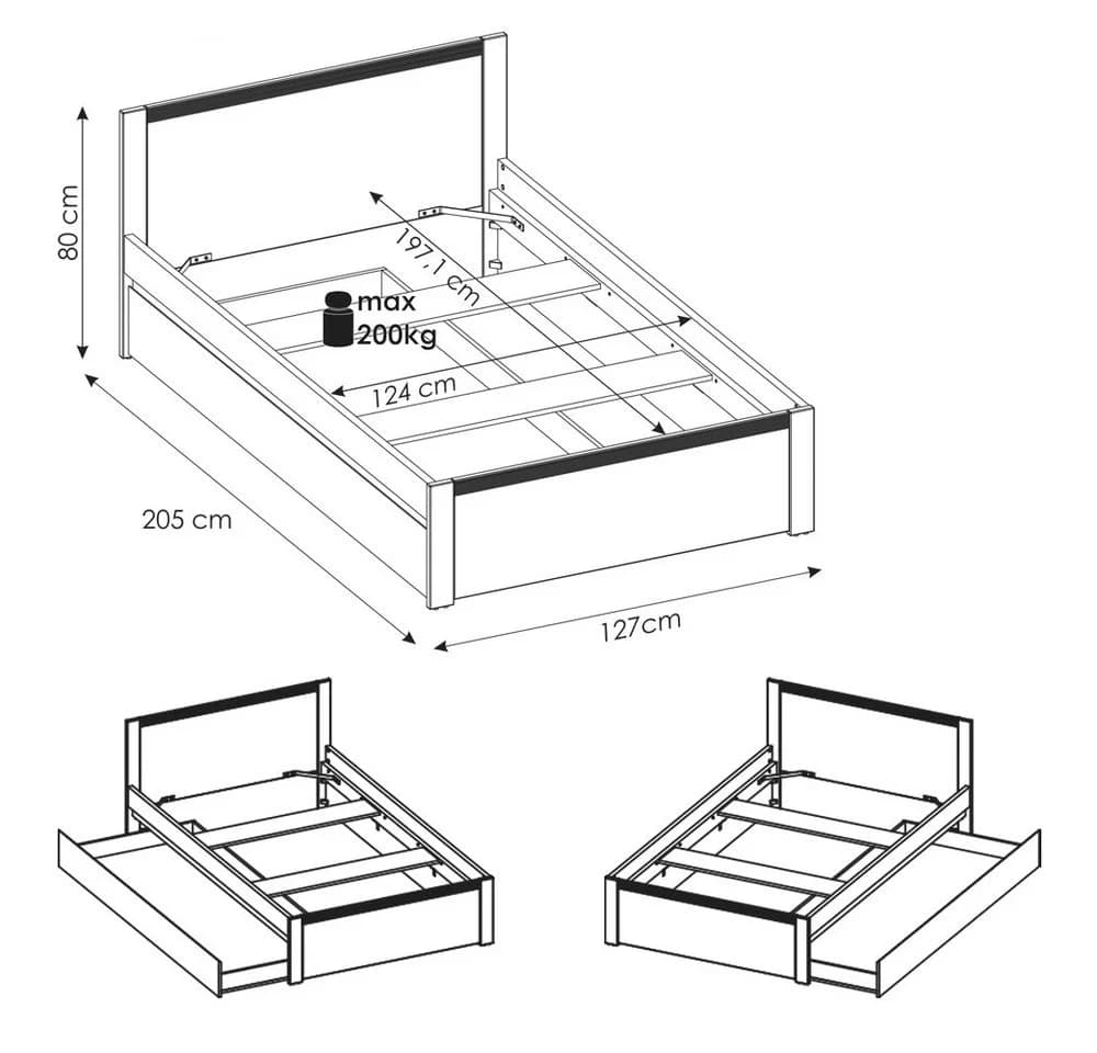 Lomadox Bettgestell NAVA-129 Weiß mit Bettschublade Modern - Bild 5