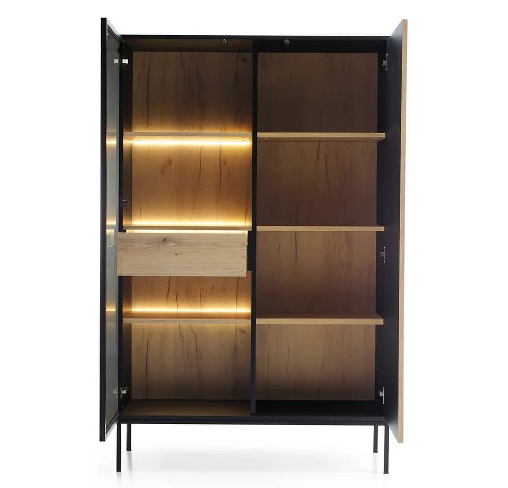 Lomadox Highboard SIBARI-160 Schwarz Wotan Eiche Nb. Push-to-open