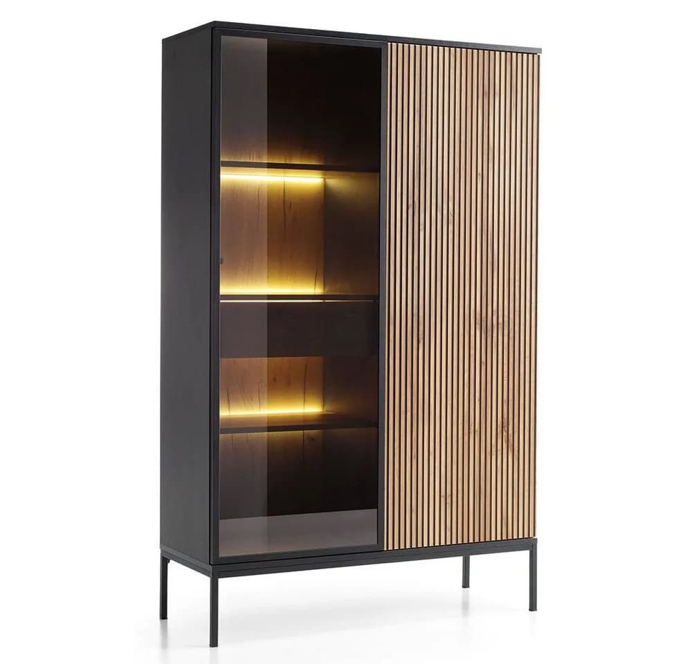 Lomadox Highboard SIBARI-160 Schwarz Wotan Eiche Nb. Push-to-open - Bild 2