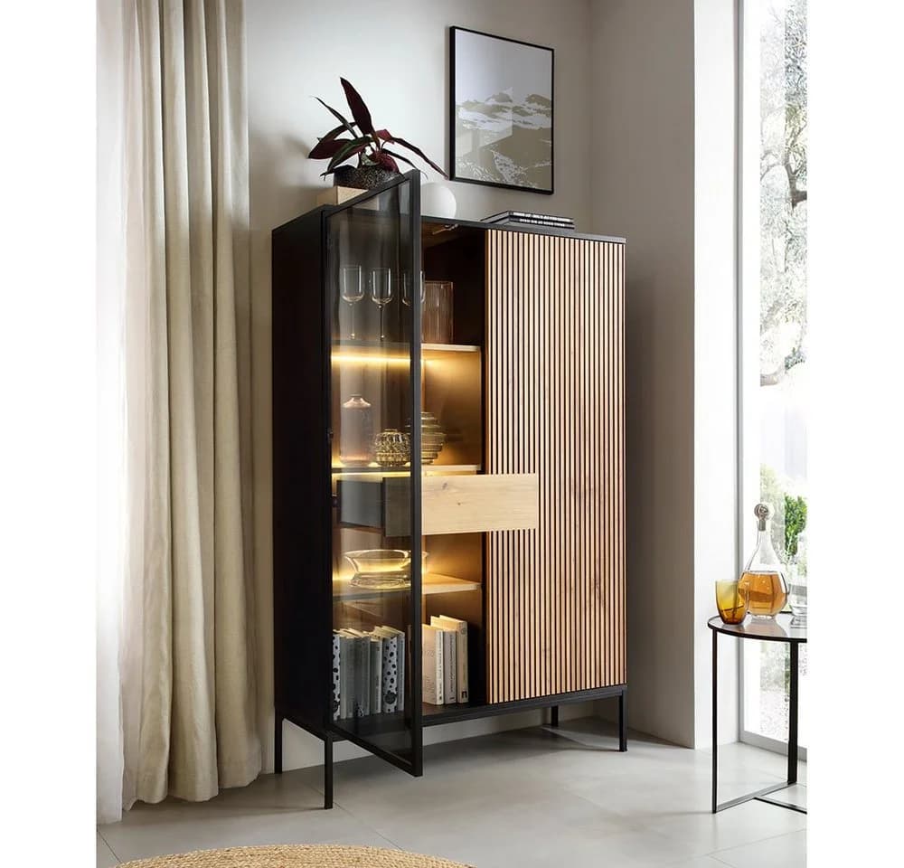 Lomadox Highboard SIBARI-160 Schwarz Wotan Eiche Nb. Push-to-open - Bild 3