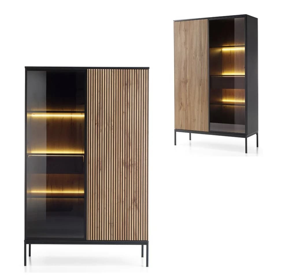 Lomadox Highboard SIBARI-160 Schwarz Wotan Eiche Nb. Push-to-open - Bild 5