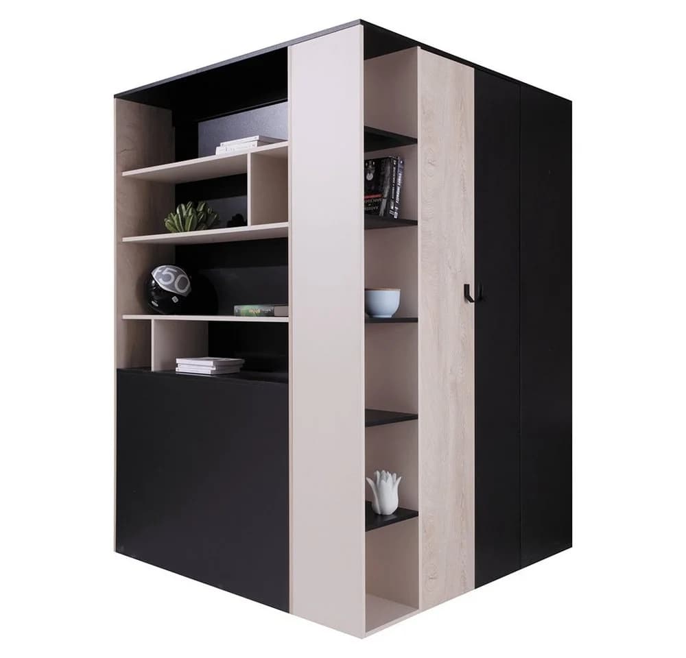 Lomadox Kleiderschrank PITTSBURGH-133 Begehbar Schwarz/Beige Eiche - Bild 2