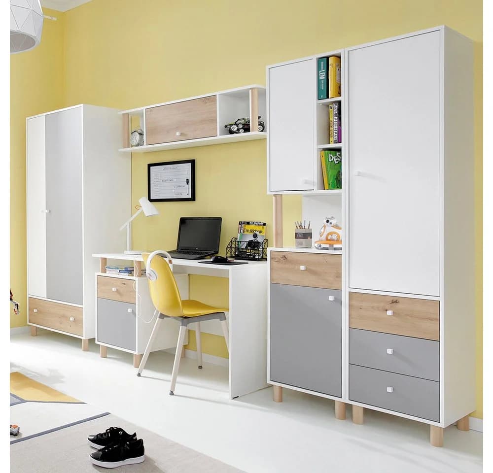 Lomadox Jugendzimmer-Set FAIRFAX-133 5-tlg. Weiß Grau Eiche - Bild 2