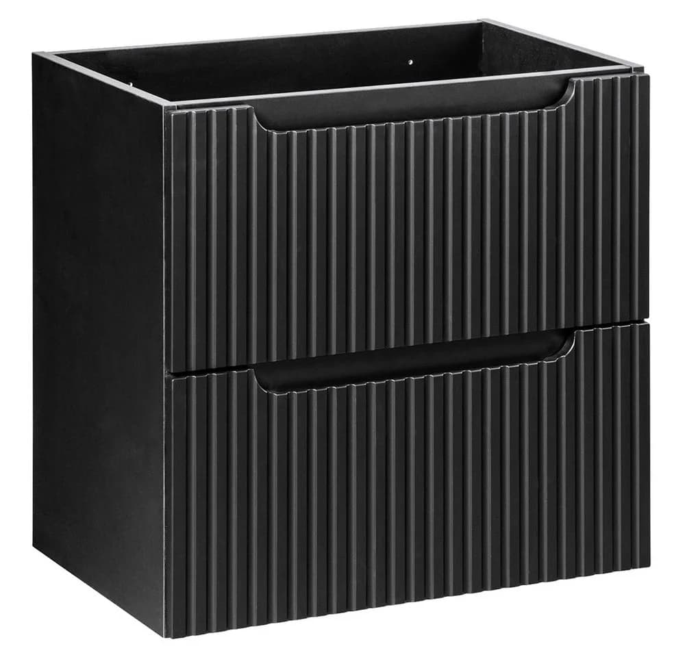 Lomadox Waschbeckenschrank NEWPORT 60cm Schwarz Gerillte Front