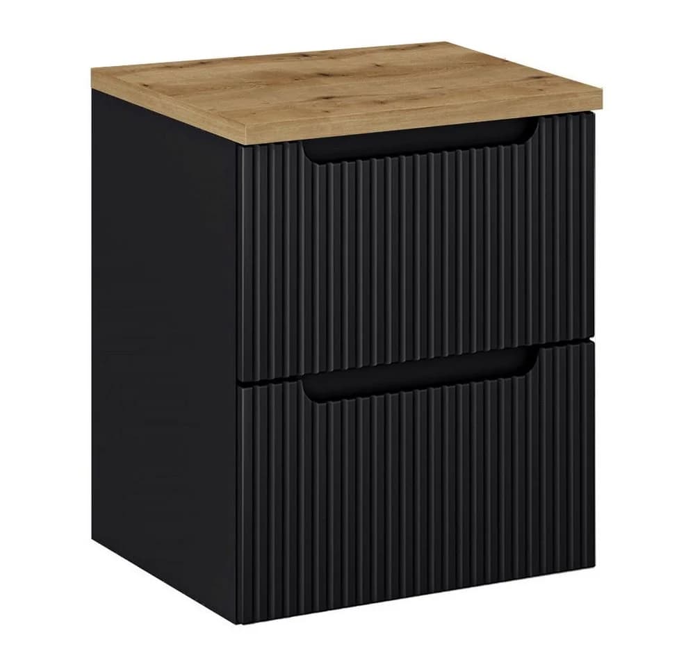 Lomadox Waschtischunterschrank NEWPORT-56-BLACK Schwarz Gerillte Front Softclose - Bild 2