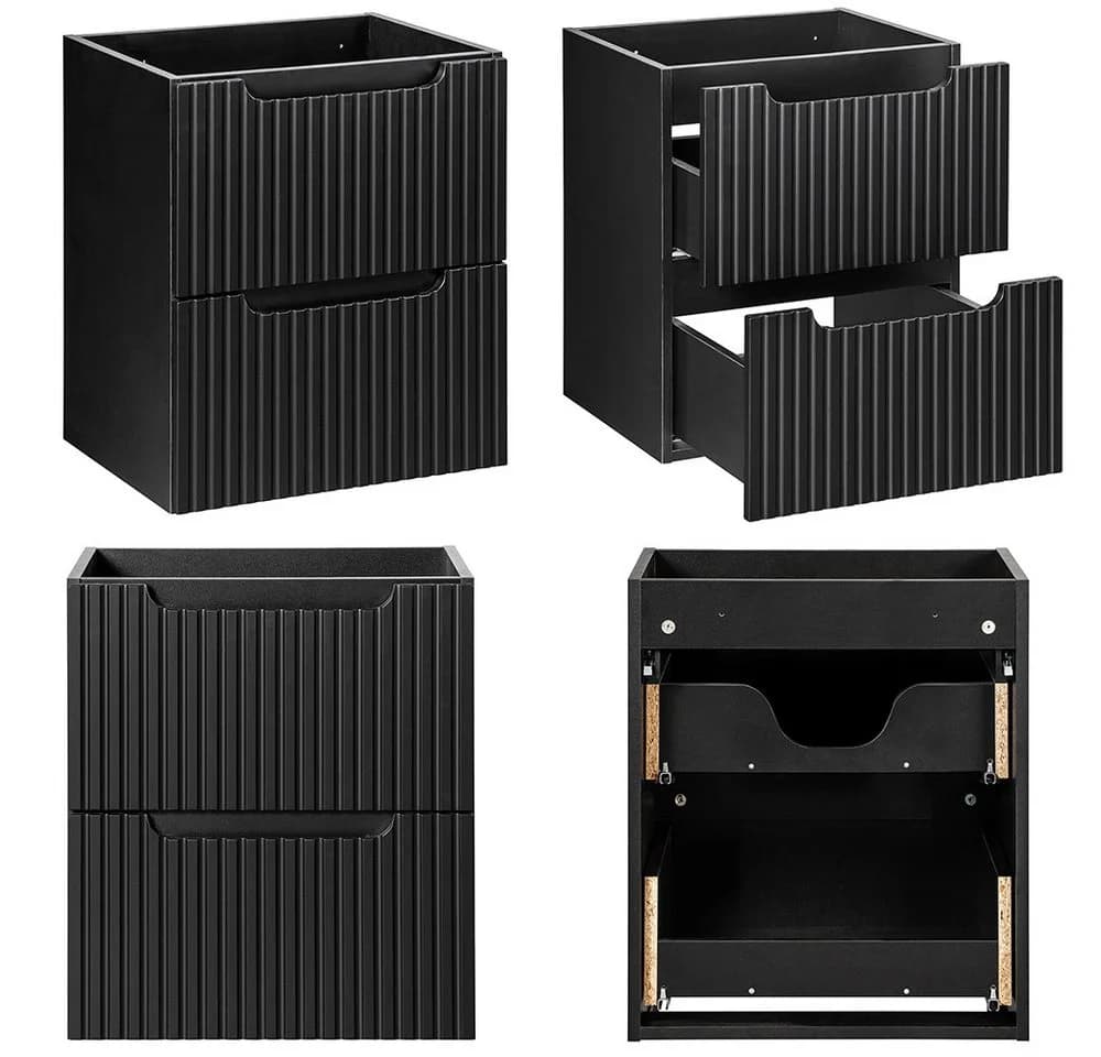 Lomadox Waschtischunterschrank NEWPORT-56-BLACK Schwarz Gerillte Front Softclose - Bild 4