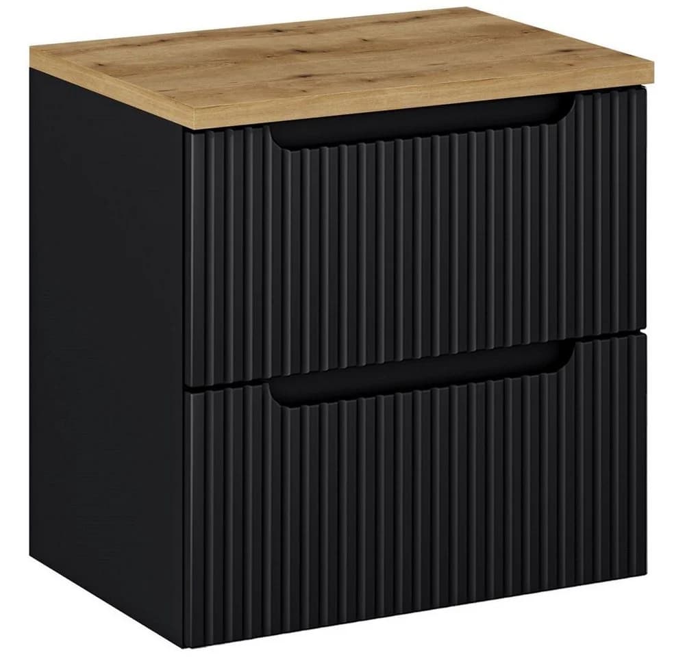 Lomadox Waschtischunterschrank NEWPORT-56-BLACK Schwarz mit Softclose - Bild 2