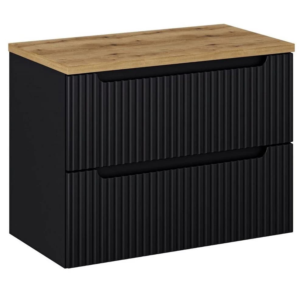 Lomadox Waschbeckenschrank NEWPORT-56-BLACK 80 cm Waschtisch-Unterschrank 40 cm Schwarz Eiche 2 Auszüge - Bild 2