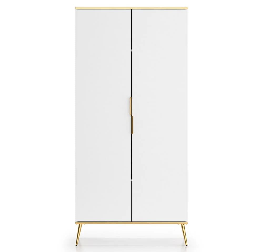 Lomadox Kleiderschrank VLORA-131 Weiß mit Goldfarbenen Griffen - Bild 2