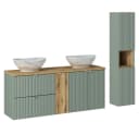 Lomadox Badmöbel-Set NEWPORT-56-GREEN, 140cm Waschtisch mit Waschbecken, Schilfgrün mit Eiche Bild 2