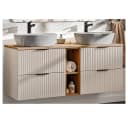 Lomadox Doppelwaschtisch ADELAIDE-56-CASHMERE 140cm mit Keramik-Waschbecken Kaschmir und Eiche mit gerillter Front Bild 2