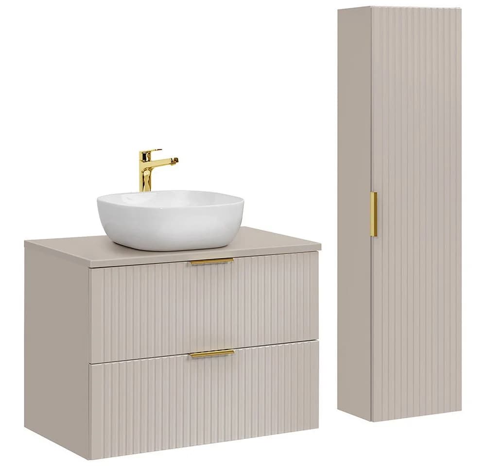 Lomadox Badmöbel-Set ADELAIDE-56-CASHMERE 80cm Waschtisch Hochschrank Keramik - Bild 2